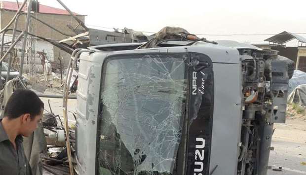 A vehicle damaged in one of the suicide attacks. Picture posted on social media.