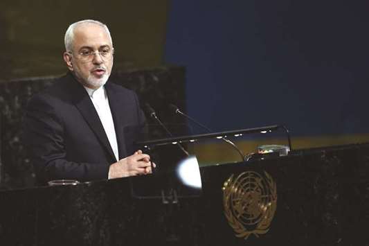 Iranian Foreign Minister Mohamed Javad Zarif speaks during the 72nd Session of the UN General Assembly in New York, yesterday.