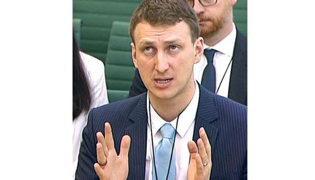 Aleksandr Kogan gives evidence to parliamentu2019s digital, culture, media and sport committee in Westminster, London, yesterday.