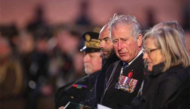 Britain's Prince Charles and French Prime Minister Edouard Philippe (second left) attend ceremonies on Wednesday marking the 100th anniversary of Anzac (Australian and New Zealand Army Corps) day in Villers-Bretonneux, northern France.