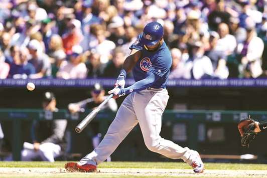 Chicago Cubsu2019 Kyle Schwarber hits a two RBI single against Cleveland Indians on Tuesday. (USA TODAY Sports)