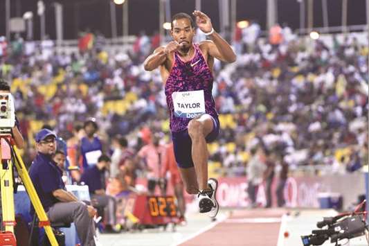Christian Taylor of the US leaps to victory in the 2017 edition of Doha Diamond League.