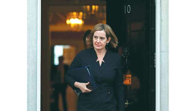 Home Secretary Amber Rudd leaves 10 Downing Street in central London yesterday.