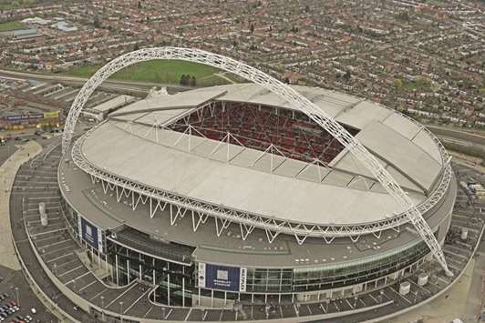 An aerial view of Wembley Stadium in London. (Reuters)
