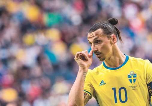 In this photo taken on June 5, 2016 Swedenu2019s forward and team captain Zlatan Ibrahimovic reacts during the friendly match against Wales at Friends Arena in Solna near Stockholm. (AFP)