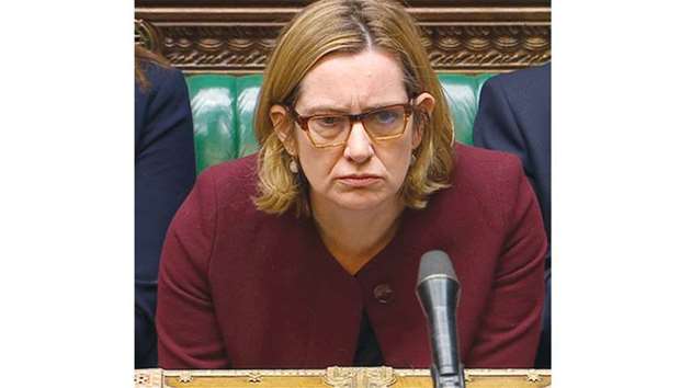 Home Secretary Amber Rudd answers an urgent question on the treatment of members of the Windrush generation and their families in the House of Commons, in London, yesterday.