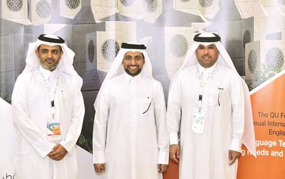Dr Hezam al-Awah, Dr Hassan al-Derham, and Dr Ibrahim al-Kaabi at the conference.