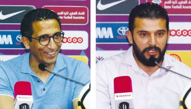 Al Markhiyau2019s Tunisian coach Adel al-Sellimi and Al Khor coach Nassif al-Bayawi address the media
