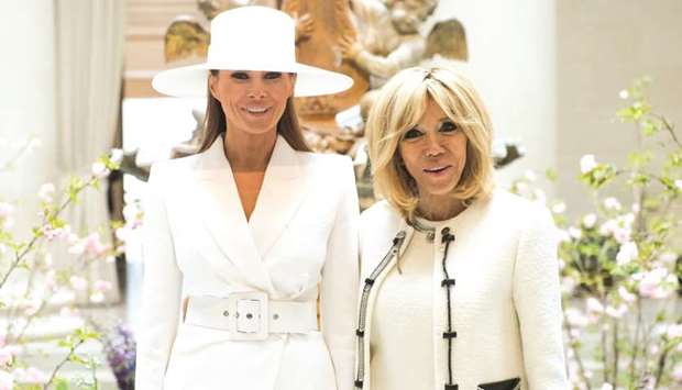 First Ladies Melania Trump and Brigitte Macron during their April 24 tour of the National Gallery of Art in Washington, DC.