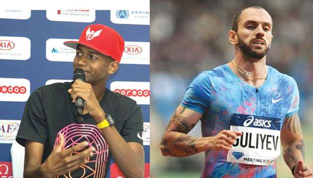 Qataru2019s high jump icon Mutaz Barshim speaks at the City Center mall event ahead of the 2017 edition of the Doha Diamond League. The press conference and panel session, which is open to public, will be held this year too. Right: Reigning 200m world champion Ramil Guliyev of Turkey will be at the Doha meet this Friday.