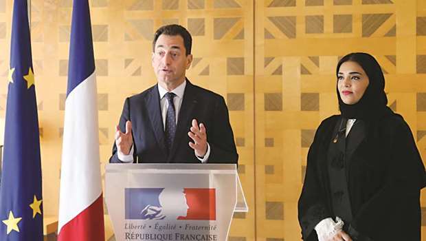 French ambassador Eric Chevalier reveals more about the forum to be held in Paris as Dr Amal al-Malki looks on. PICTURE: Jayan Orma