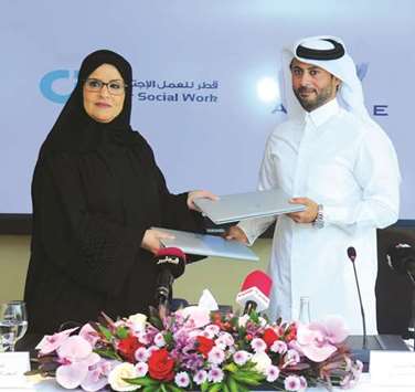 QSW CEO Amal al-Mannai and AZF CEO Mohamad Khalifa al-Suwaidi at the MoU signing yesterday. PICTURE: Ram Chand