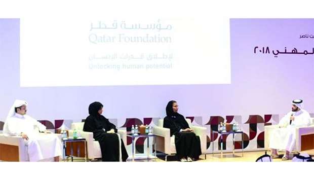 The Career Guidance Stakeholders Platform 2018's opening yesterday featured a plenary session, which brought together (from left) Saif al-Kaabi, Fawzia Abdulaziz al-Khater and Professor Sheikha Abdulla al-Misnad. It was moderated by Al Arab managing editor Jaber bin Nasser al-Marri. PICTURE: Shaji Kayamkulam.