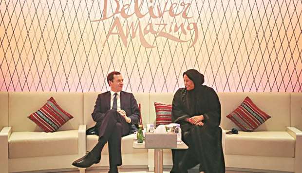 Former Chancellor of UK exchequer, George Osborne (left), with SCu2019s Communications Director, Fatma al-Nuaimi.