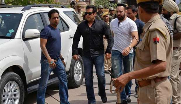 Bollywood actor Salman Khan arrives at a court in Jodhpur in Rajasthan state on Thursday.