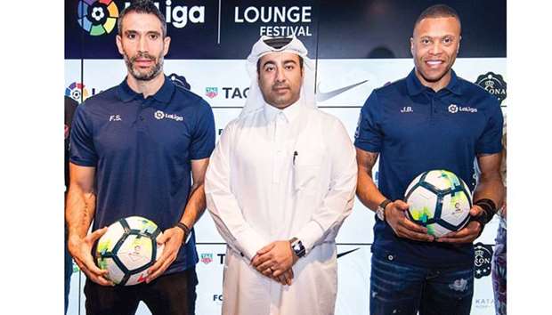 Former footballers and LaLiga ambassadors, Julio Baptista (right) and Fernando Sanz (left) at the launch of second edition of the LaLiga Lounge Festival.