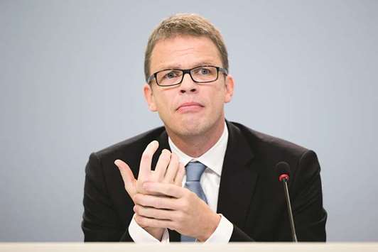 Christian Sewing, co-deputy CEO of Deutsche Bank, pauses during the news conference in Frankfurt (file). The u201cpromotionu201d of Sewing comes as Deutsche Bank and its major shareholders debate the path forward for the investment banking unit where revenues have slowed and key staff defected.