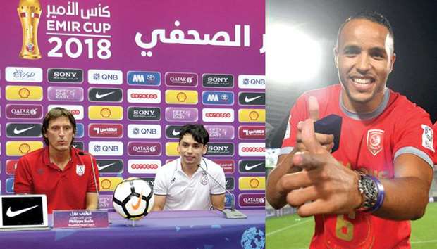 Muaither coach Philippe Burle speaks to the media ahead of his  teamu2019s Emir Cup playoff match against Al Shamal. Right: Youssef El Arabi.
