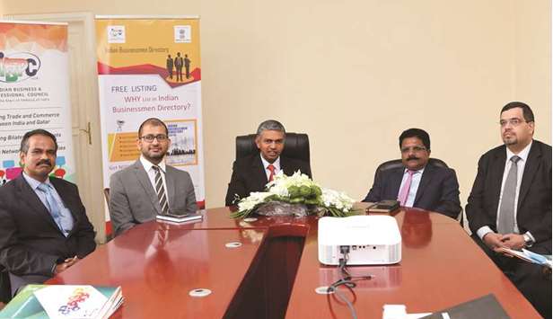 Indian ambassador P Kumaran (centre) and commercial attache Surinder Bhagat (second from left), joined by officials of the Indian Business & Professionals Council (IBPC) at the meeting yesterday. Also seen in the picture are IBPC vice-president  Kala Gopalakrishnan, general secretary Sumit Malhotra, president K M Varghese, and Managing Committee member T M Kabeer.