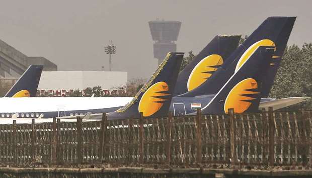 FILE PHOTO: Jet Airways aircraft are seen parked at the Chhatrapati Shivaji Maharaj International Airport in Mumbai, India, March 26, 2019.