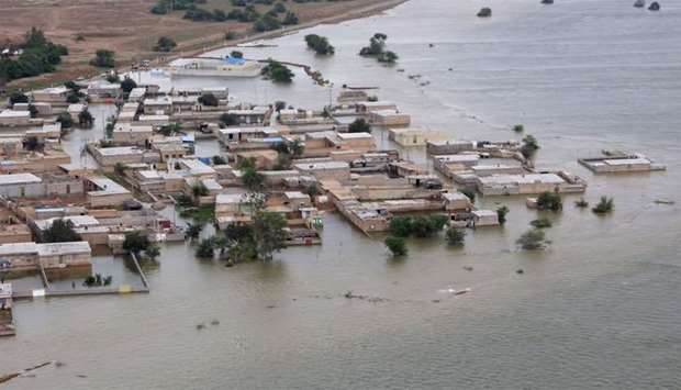 A view of the flooded village of Susangerd in Iran's Khuzestan province