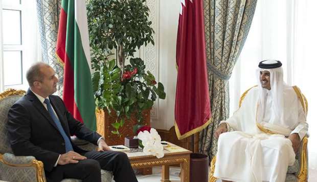 His Highness the Amir Sheikh Tamim bin Hamad al-Thani and Bulgarian President Rumen Radev hold talks at the Amiri Diwan on Thursday.