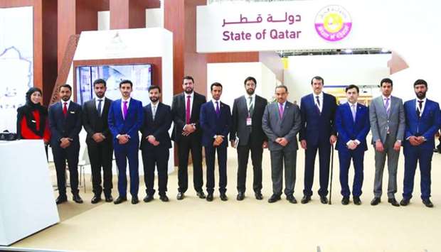 HE al-Kuwari and other senior officials at the Qatar pavilion at the Hannover Fair.