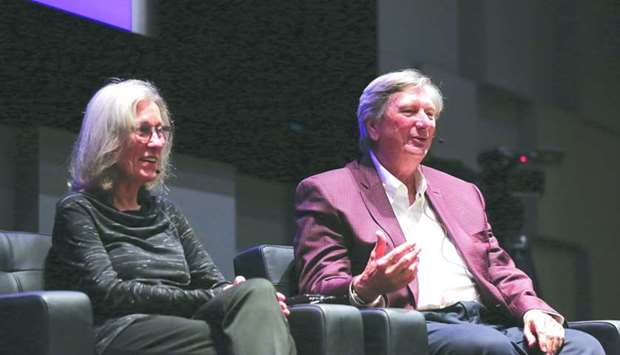 John Bailey and Carol Littleton during a presentation at NU-Q.