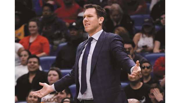 Los Angeles Lakers head coach Luke Walton reacts during the second-half of their NBA game against the New Orleans Pelicans on Mar 31, 2019. PICTURE: USA TODAY Sports