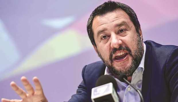 Italian Deputy Prime Minister Matteo Salvini speaks during a meeting of European nationalists on Monday in Milan.