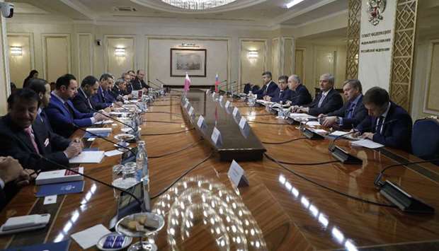A view of the Qatari-Russian Business Council meeting, held in Moscow.