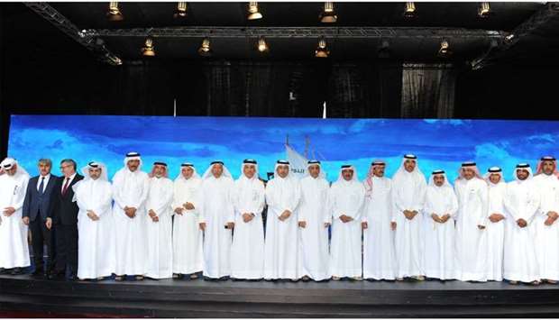 HE the Prime Minister and Minister of Interior Sheikh Abdullah bin Nasser bin Khalifa al-Thani with other dignitaries and officials at a ceremony marking the opening of Al Khor Road's main carriageway on Monday