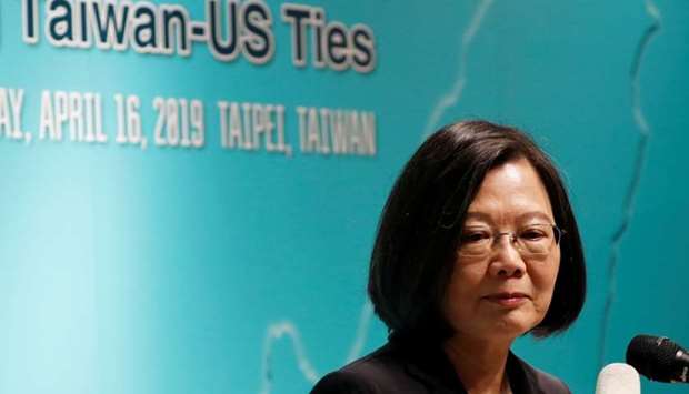 Taiwan's President Tsai Ing-wen speaks during an event that marks the 40th anniversary of the Taiwan Relations Act, in Taipei, Taiwan