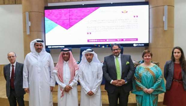 HE the Minister of Justice and Acting Minister of State for Cabinet Affairs Dr Issa Saad al-Jafali al-Nuaimi with dignitaries at the workshop.