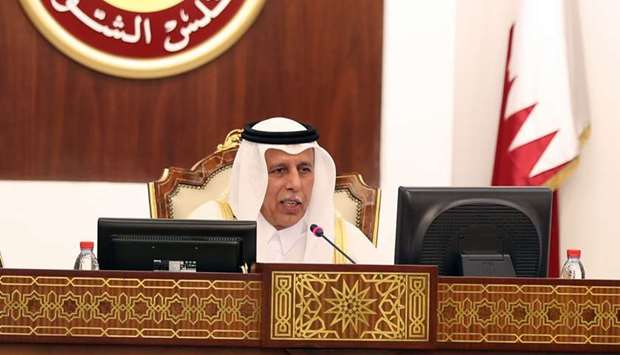 HE the Speaker of the Advisory Council Ahmed bin Abdullah bin Zaid al-Mahmoud at the Councilu2019s weekly session yesterday.