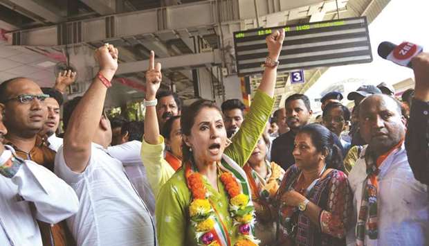 Actress and Congressu2019 Lok Sabha candidate from Mumbai North Urmila Matondkar attends a rally in Mumbai yesterday.
