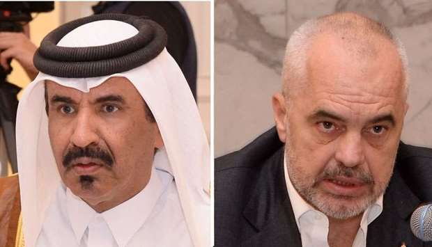 Qatar Chamber first vice chairman Mohamed bin Towar al-Kuwari and Albanian Prime Minister Edi Rama. PICTURE: Shaji Kayamkulam.