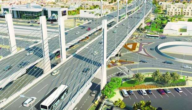 Artist's impression of Qatar's first cable-stayed bridge as seen from Faleh Bin Nasser Intersection on Salwa Road.