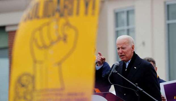 Former US Vice President Joe Biden, a potential 2020 Democratic presidential candidate, speaks at a rally with striking Stop & Shop workers in Boston, Massachusetts, U.S