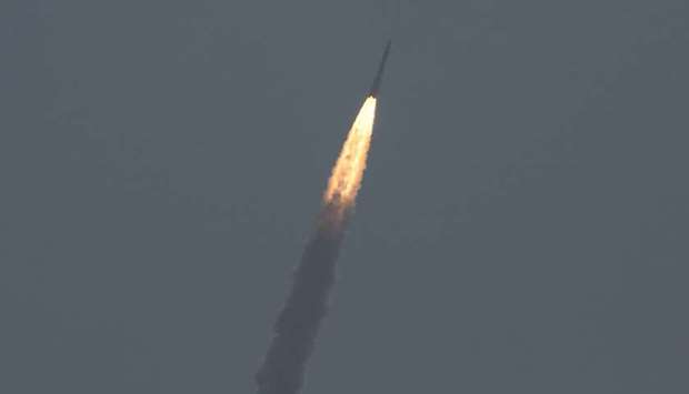 The Polar Satellite Launch Vehicle (PSLV) C45, carrying Electromagnetic Spectrum Measurement satellite u2018EMISATu2019 and 28 other satellites, lifts off from the Satish Dhawan Space Centre yesterday.