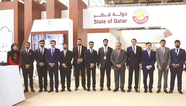 HE al-Kuwari and other senior officials at the Qatar pavilion at the Hannover Fair.