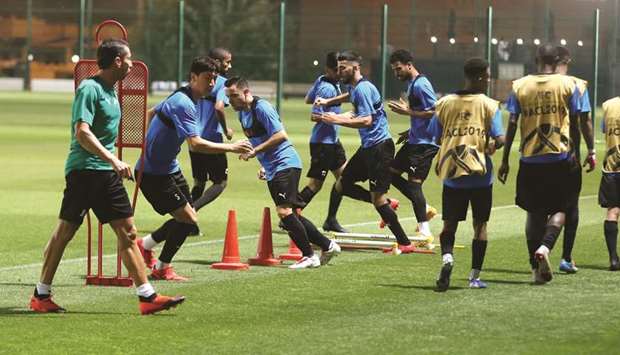Al Sadd players in action during a training session on the eve of their Group D AFC Champions League match against Uzbek giants Pakhtakor.