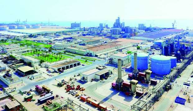 An aerial view of facilities of Qapco, an IQ subsidiary, in Mesaieed
