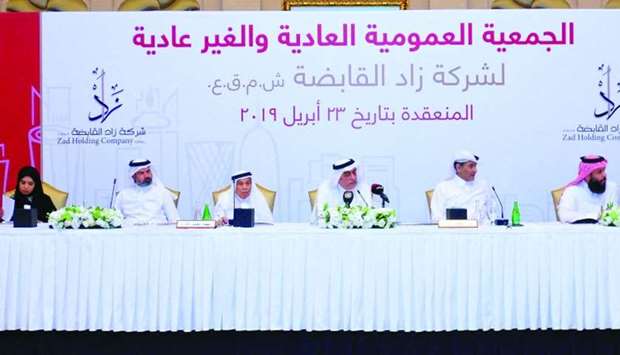 ZAD Holding board member Abdulla Ali al-Ansari presiding over Tuesday's meeting on behalf of chairman Sheikh Nasser bin Mohamed bin Jabor al-Thani. PICTURE: Ram Chand