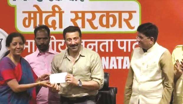 Actor Sunny Deol joins the BJP in the presence of Nirmala Sitharaman at the partyu2019s headquarters in New Delhi yesterday.