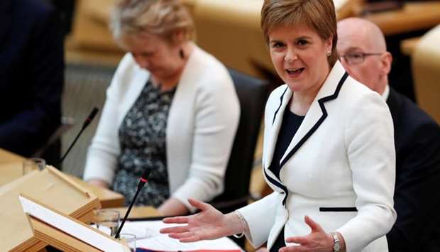 Scotland's First Minister Nicola Sturgeon speaks in the Scottish Parliament during continued Brexit uncertainty in Edinburgh, Scotland