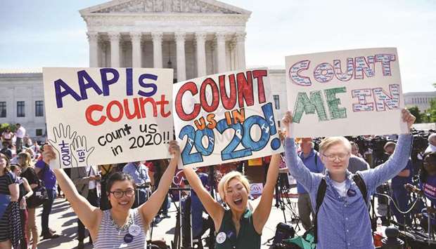 Demonstrators rally outside the Supreme Court yesterday to protest a proposal to add a citizenship question in the 2020 Census.
