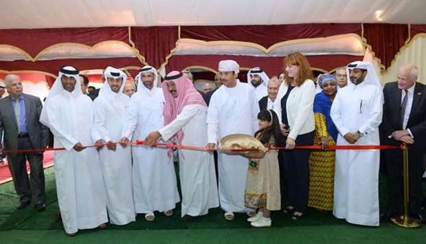 HE the Assistant Undersecretary for Agriculture and Fisheries Affairs at the Ministry of Municipality and Environment Sheikh Dr Faleh bin Nasser al-Thani, and other dignitaries at the inauguration of the 2019 International Dates Festival at Souq Waqif . PICTURE: Shaji Kayamkulam