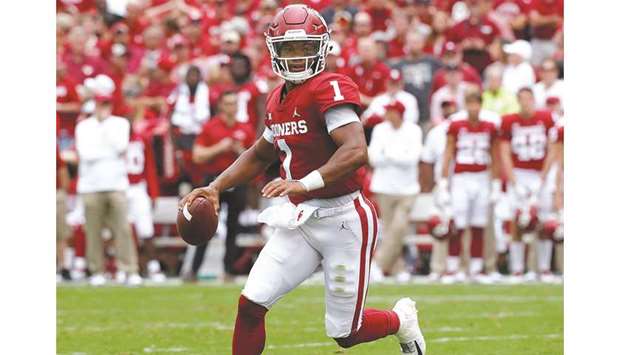 In this September 8, 2018, picture, Oklahoma quarterback Kyler Murray looks downfield for an open receiver against UCLA at Memorial Stadium in Norman, United States. (TNS)