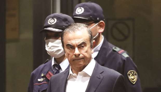 Former Nissan Motor chairman Carlos Ghosn leaves the Tokyo Detention House yesterday. Ghosn was detained for a second time on April 4, cutting short almost a month of freedom after previously paying $9mn in bail.